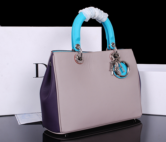 原版Dior迪奥新款女士手提包 0902灰配紫银扣