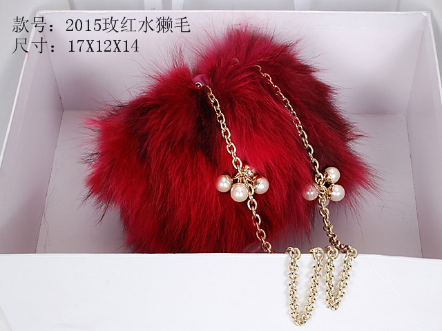 Dior迪奥新款女士单肩包 2015玫红水獭毛