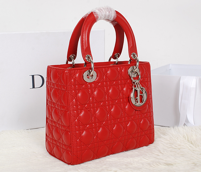 Dior迪奥新款女士手提包 0905原版红色银扣