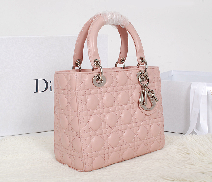 Dior迪奥新款女士手提包 0905原版粉色银扣