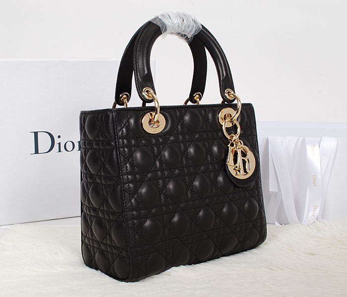 Dior迪奥新款女士手提包 0905原版黑色金扣