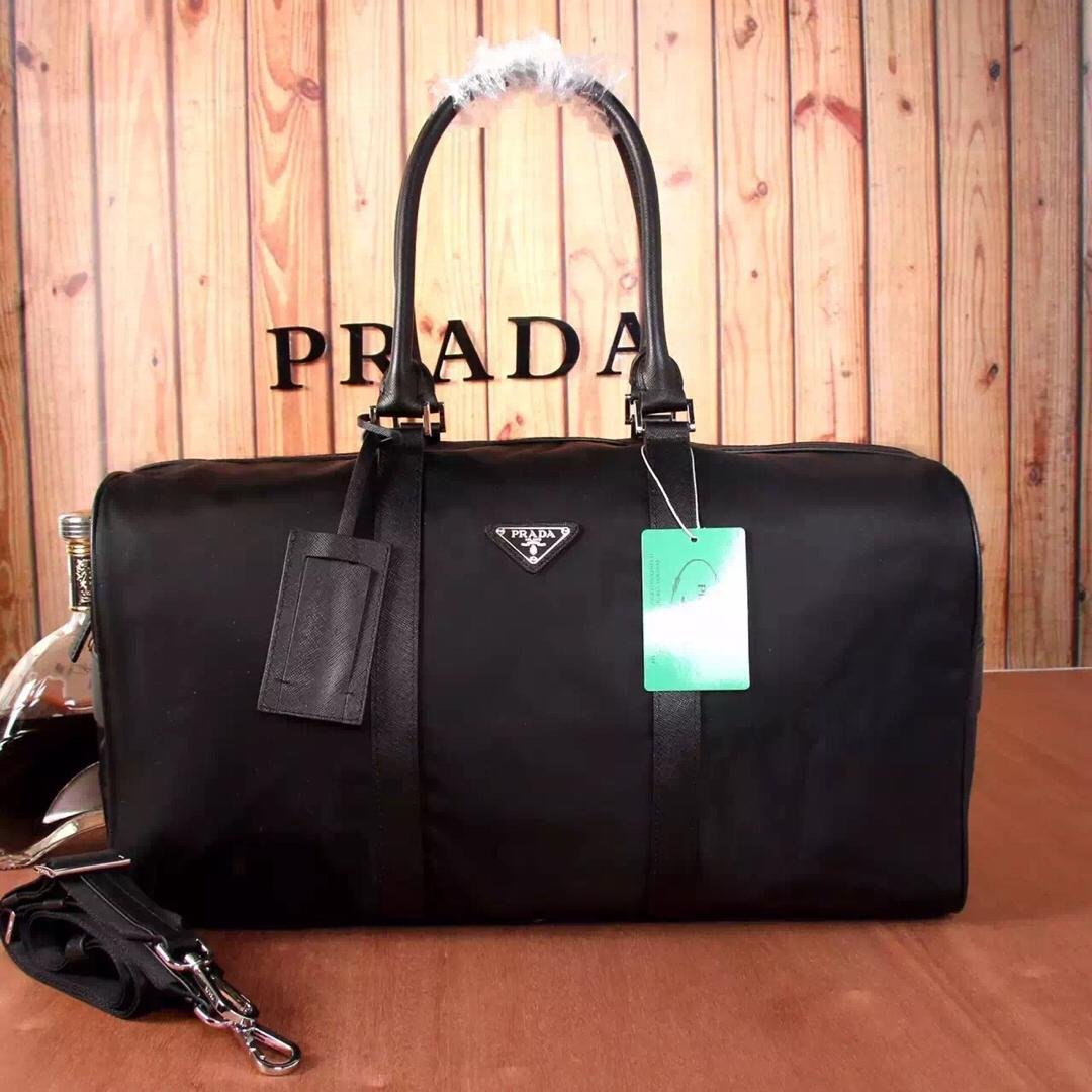 Prada-普拉达 黑色/军绿色 进口尼龙布 经典手提旅行袋