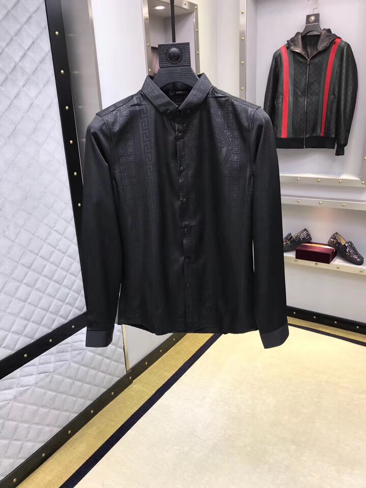 范思哲 2018官网最新款长袖衬衫 全景美杜莎头像暗纹设计
