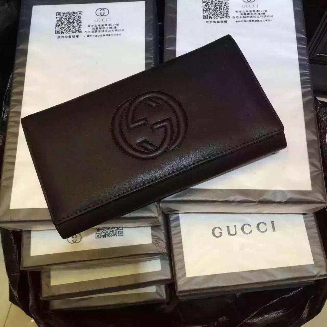 Gucci 黑色原版真皮 大标志百搭钱包