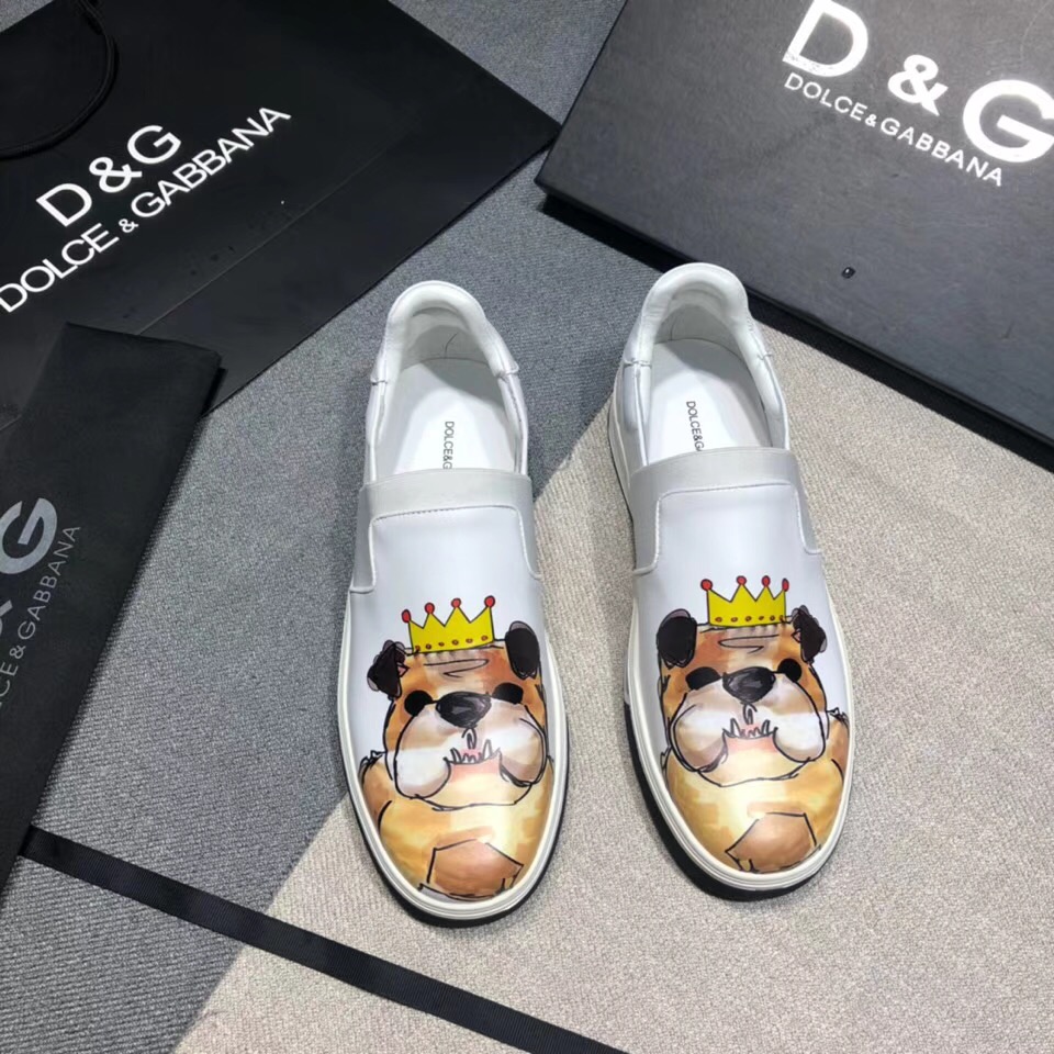  ｛D&G｝男鞋原单品质 白色款小狗狗印花潮男鞋