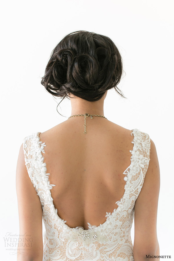 mignonette bridal spring 2014 batten sleeveless lace gown close up back view
