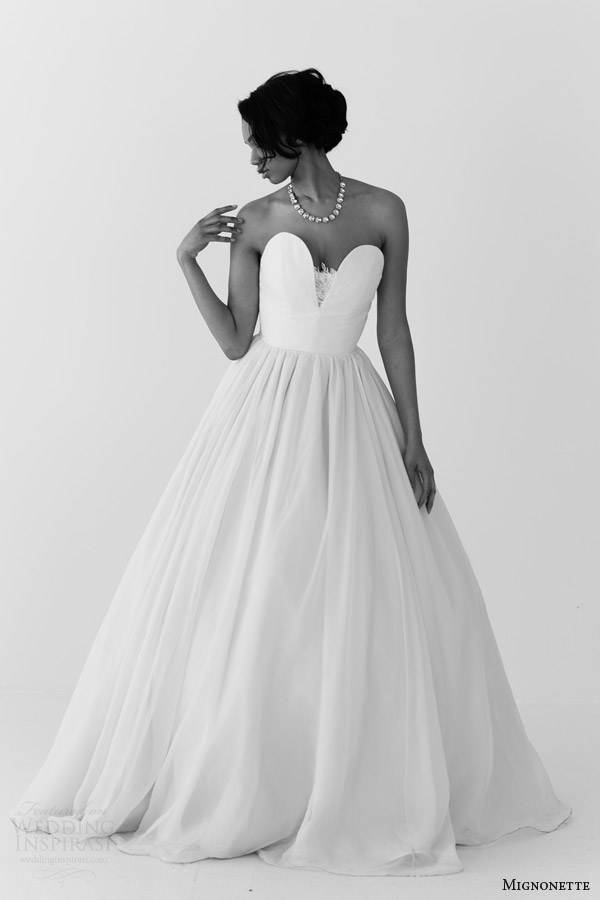 mignonette bridal spring 2014 sarah elizabeth strapless wedding dress black white photo