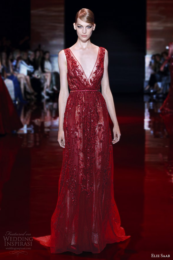 elie saab fall 2013 2014 couture sleeveless red dress