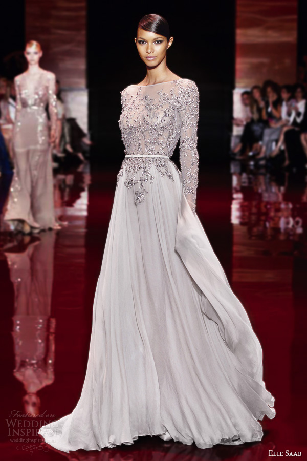 elie saab fall 2013 2014 couture long sleeve gown embellished bodice