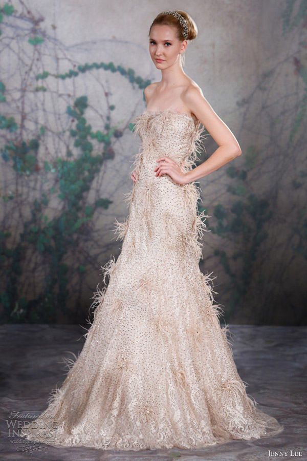 jenny lee wedding dresses fall 2013 strapless feather gown 1326