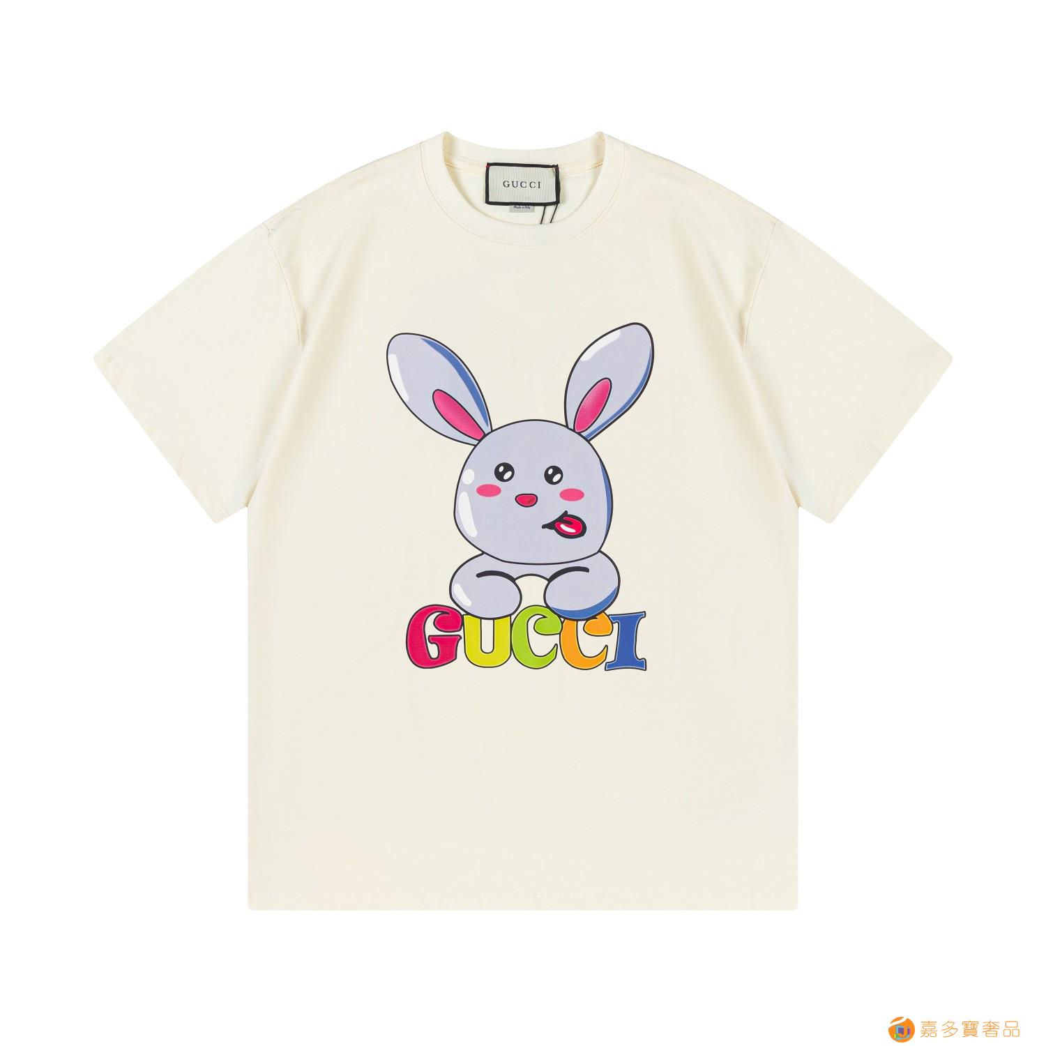 古奇新款兔子圆领T恤,彩色字母 萌萌哒可爱小兔,高端数码