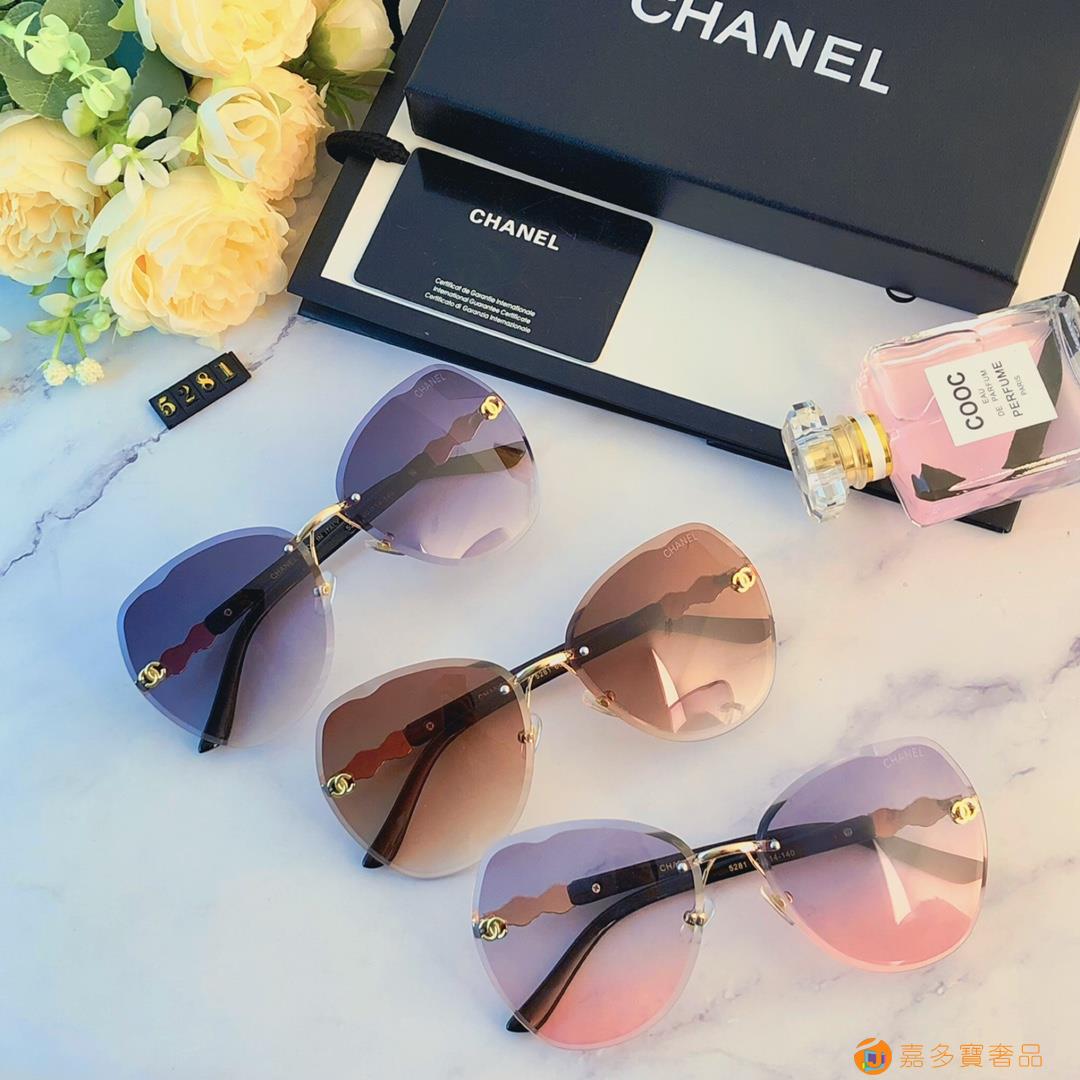 Chanel珍珠网红新款墨镜女高级无边框太阳镜