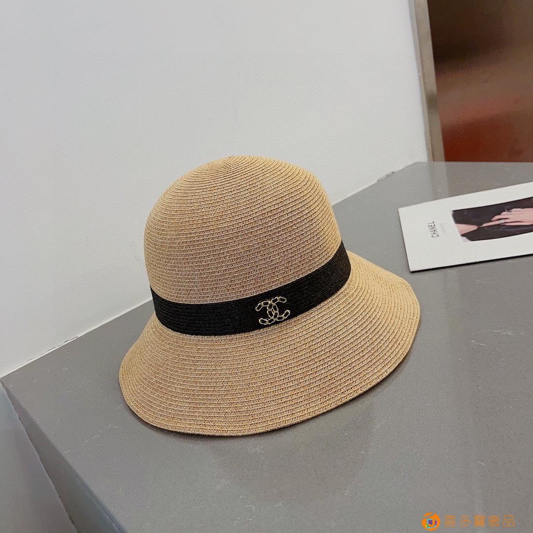 Chanel香奈儿拼色草帽,遮阳帽,沙滩帽,可折叠,头围cm