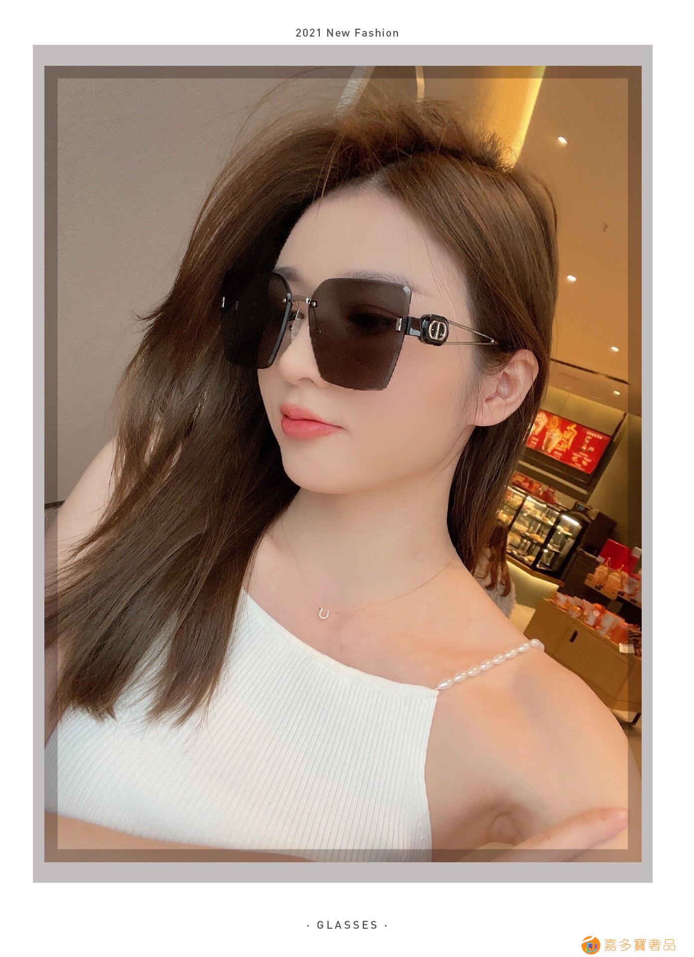 Dior韩版时尚网红素颜无框防紫外线太阳镜女潮遮阳尼龙镜片大