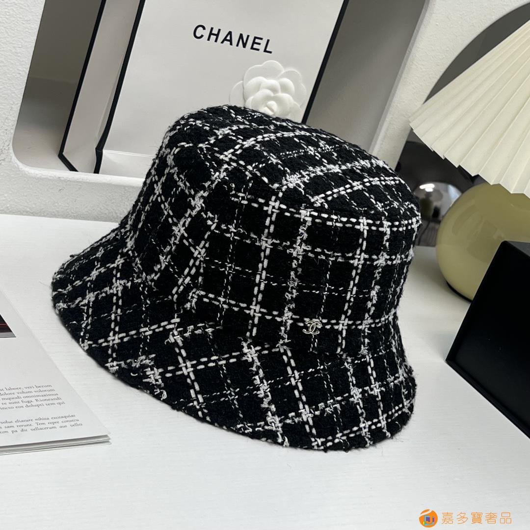 特批 Chanel新款早秋粗纺大格纹渔夫帽,质感粗呢