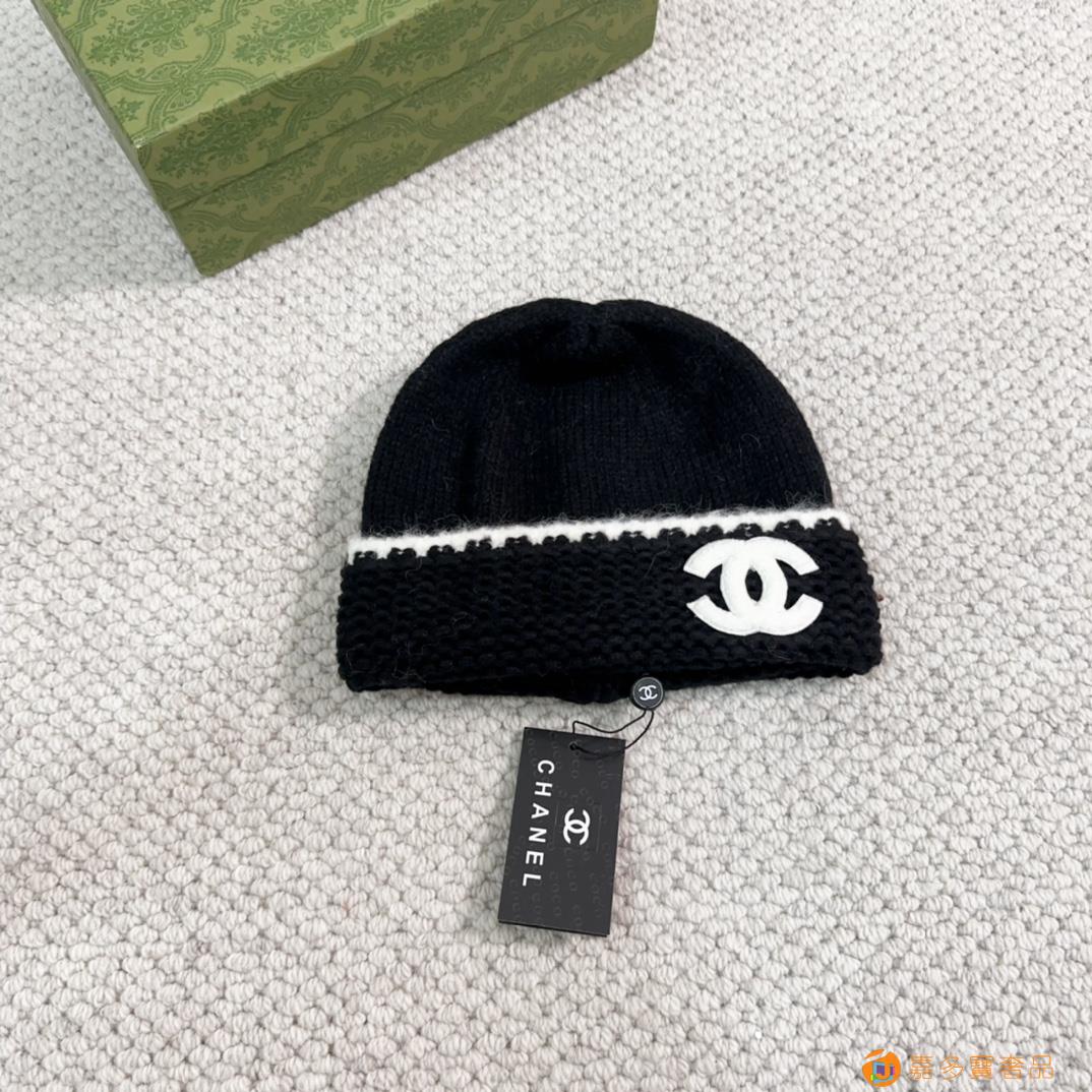 Chanel香奈儿针织毛线帽,毛巾锈logo,黑白两色